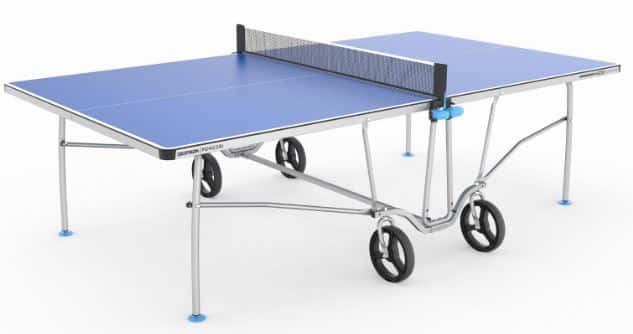 Pongori PPT 500.2 Outdoor Tischtennisplatte in blau aufgebaut