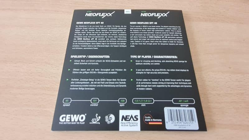 Rückseite der Verpackung des Gewo Neoflexx eFT 40